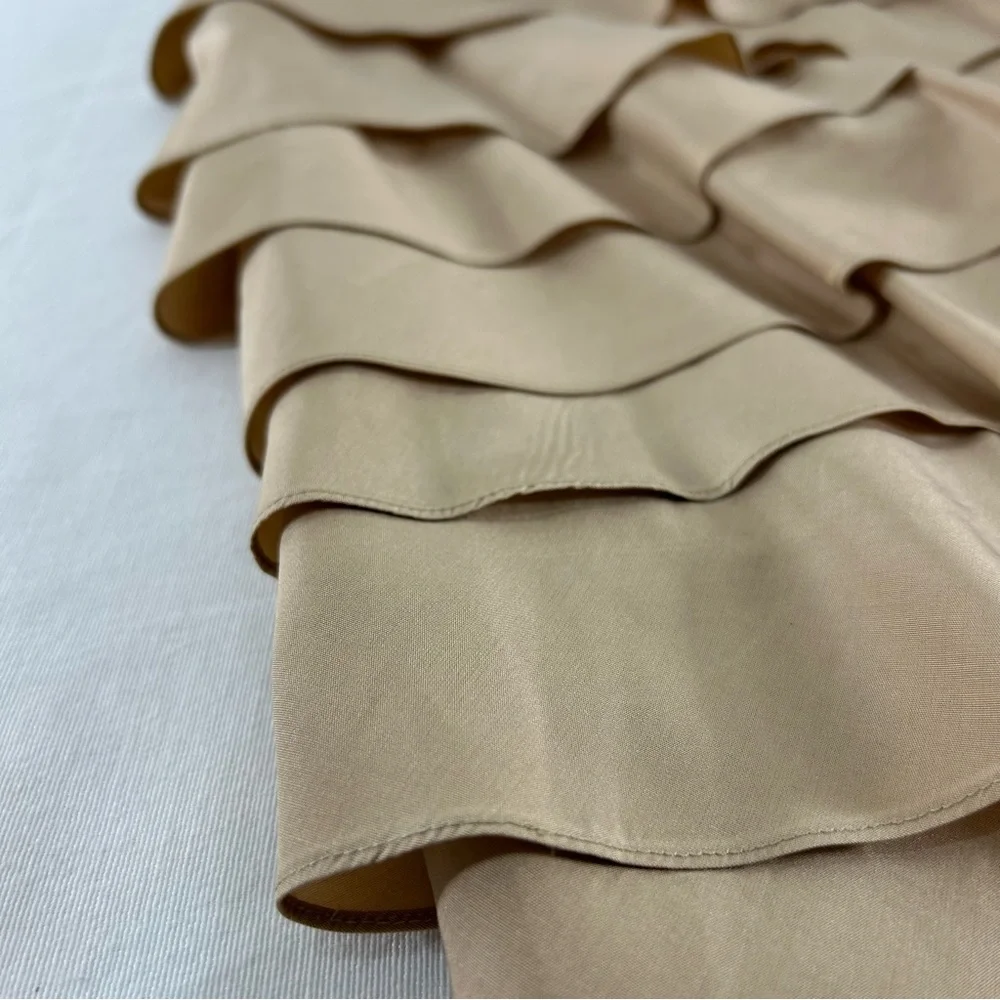 Ralph Lauren Black Label Silk Ruffle Skirt‎ Gold Beige Silk Lined Women’s 6 EUC